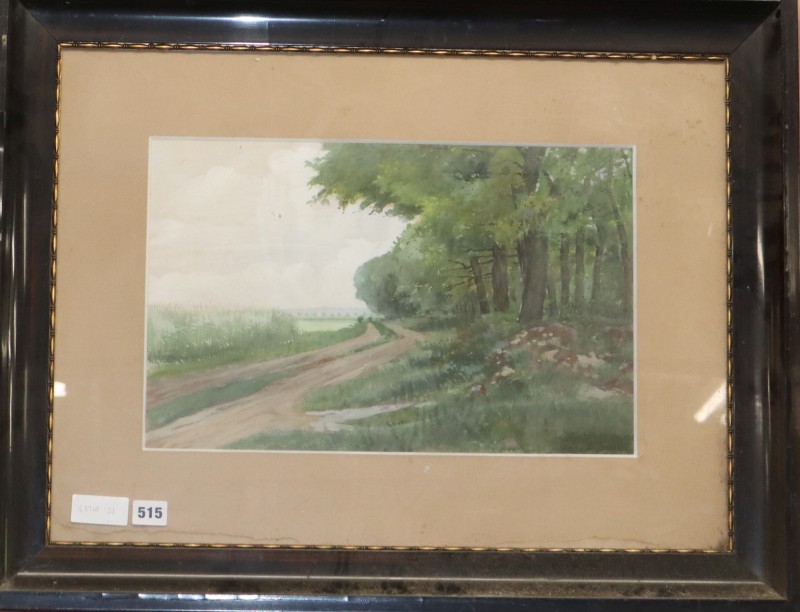 L. Stock, watercolour and gouache, Path beside woodland, signed and dated 1902, 28 x 44cm